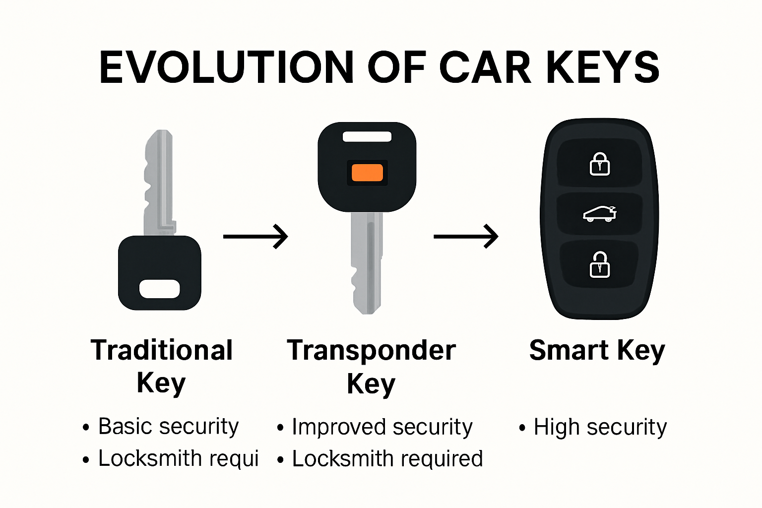 Timeline of car key evolution and security features