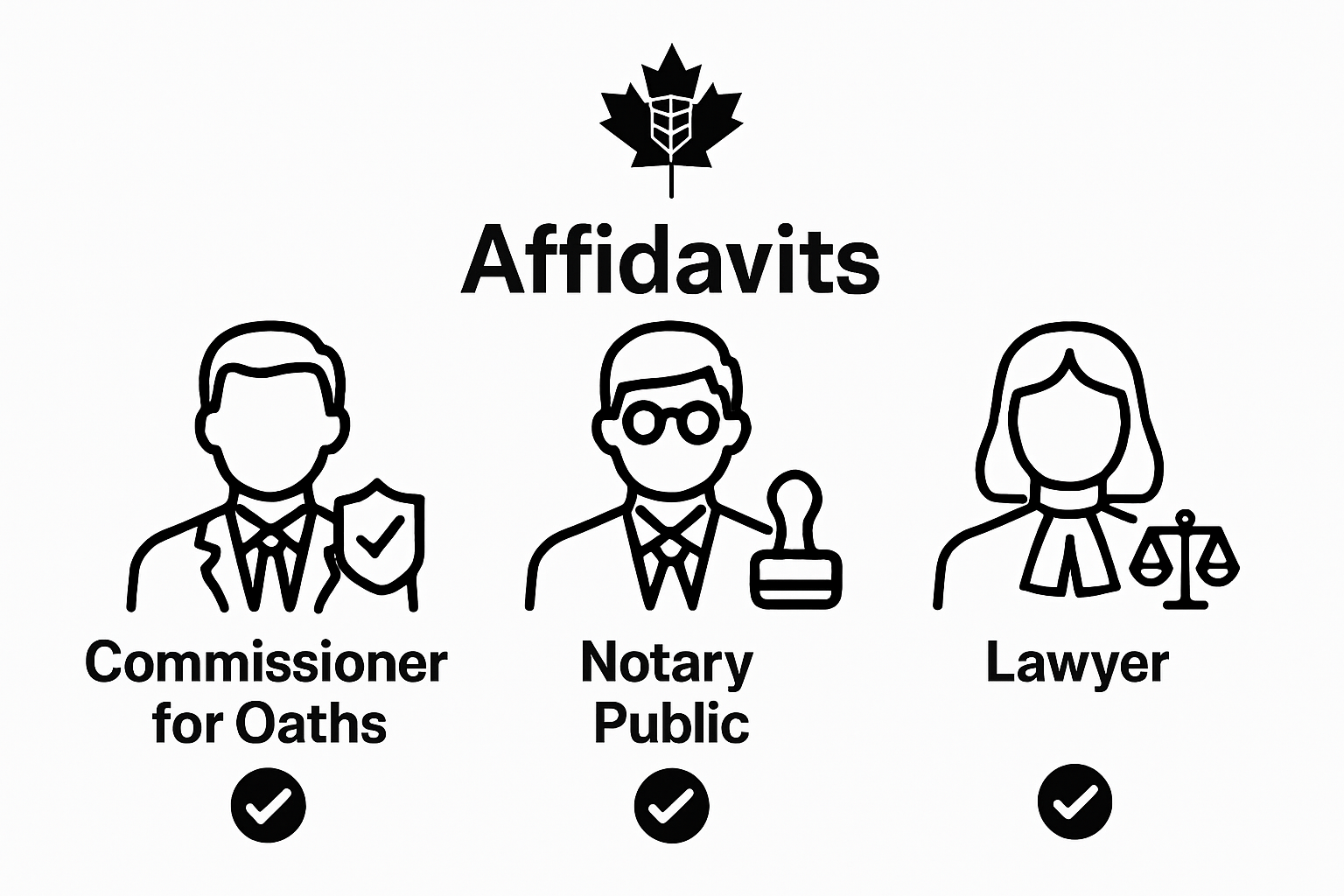 Infographic comparing affidavit authorized officials: commissioner, notary, lawyer