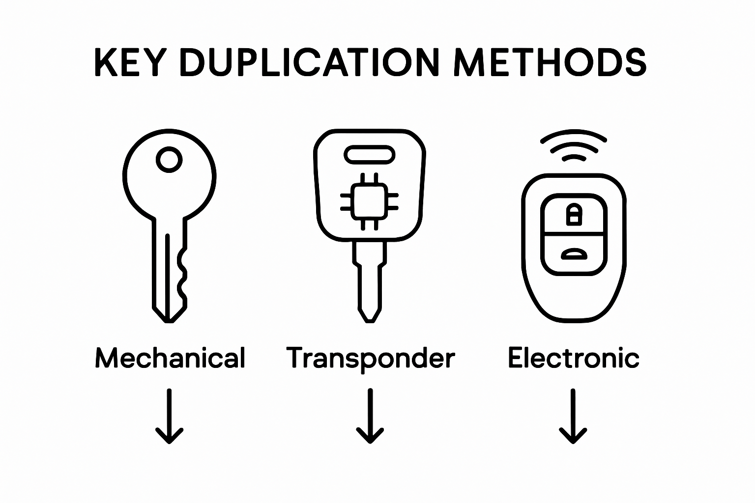 Infographic visually comparing mechanical, transponder, and electronic keys