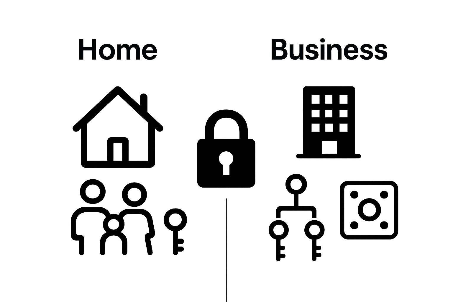 Comparison of home vs business key control visual