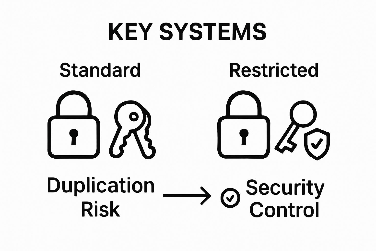 Visual comparison of standard and restricted key systems