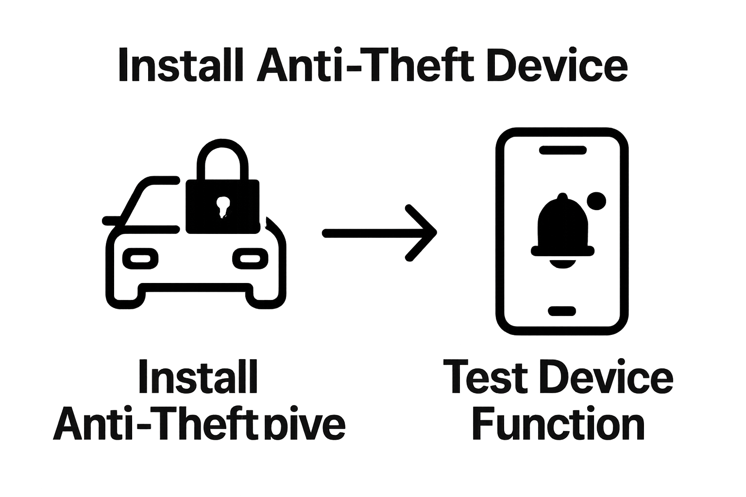 Infographic showing two steps: install anti-theft device, test with phone notification.