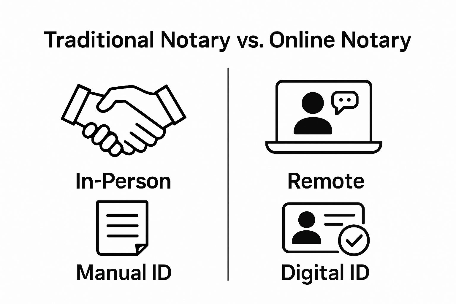 Simple side-by-side visual: Traditional notary versus online notary differences