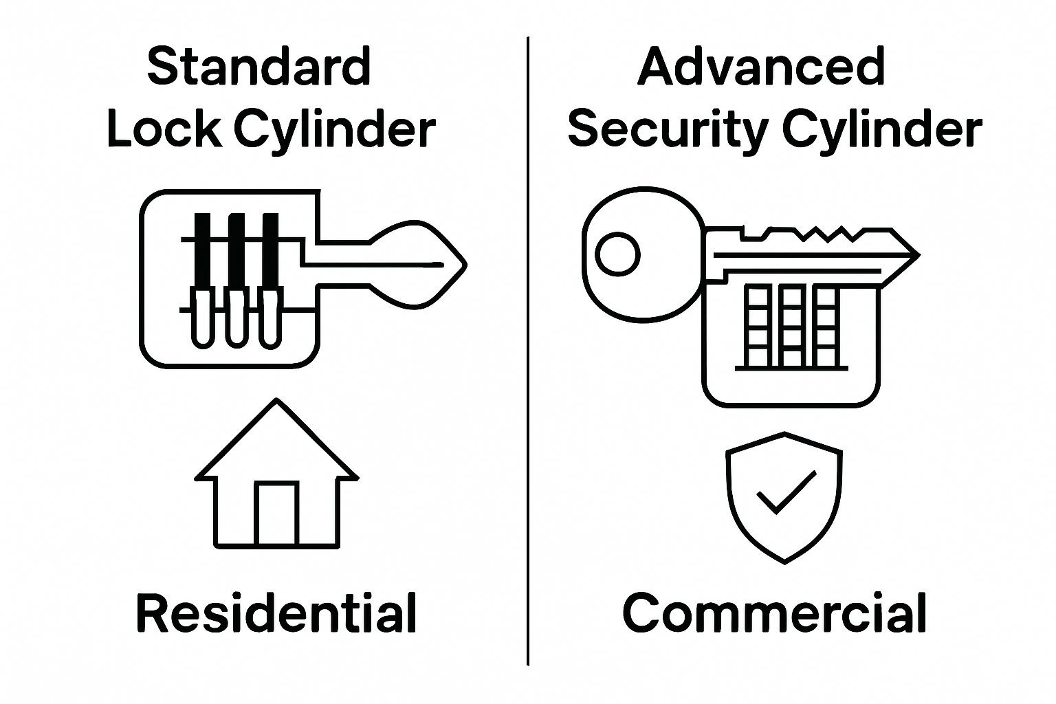 Side-by-side comparison of standard and advanced lock cylinders