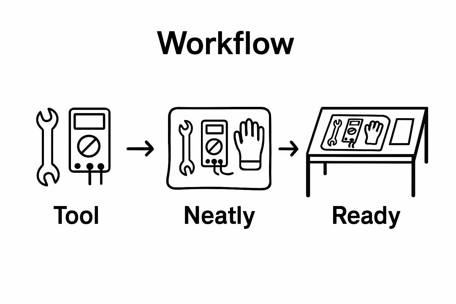 Three-step infographic for tool gathering and workspace setup