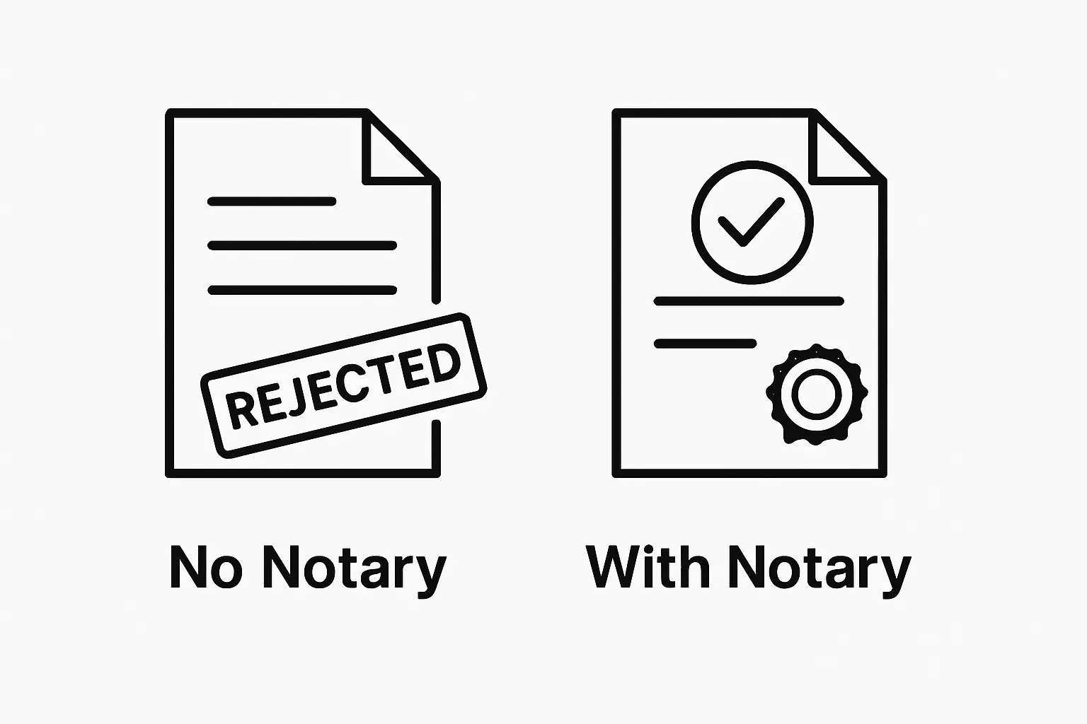 Comparison infographic showing notarized versus non-notarized document