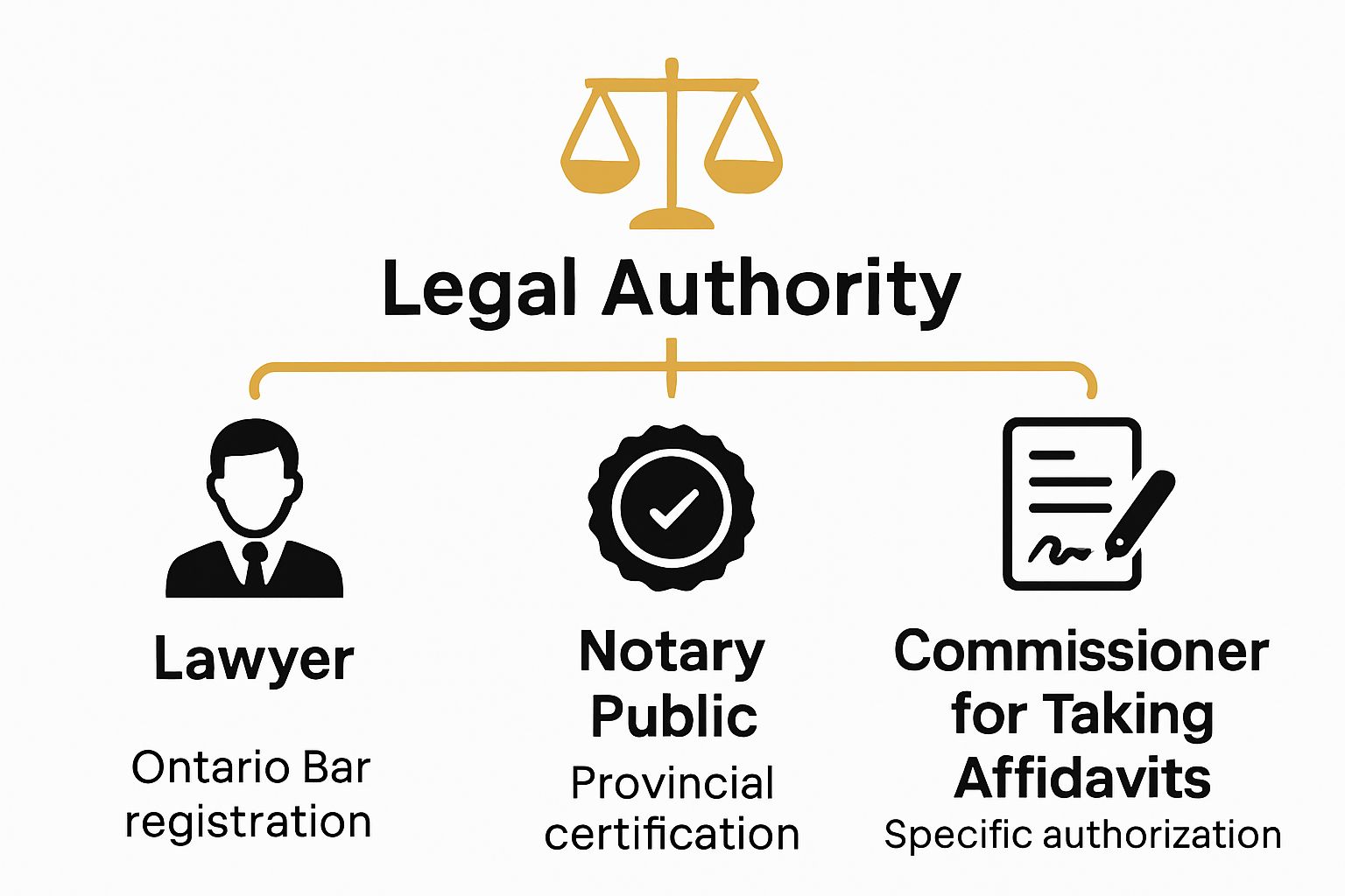 Comparison of affidavit witness types: lawyer, notary, commissioner