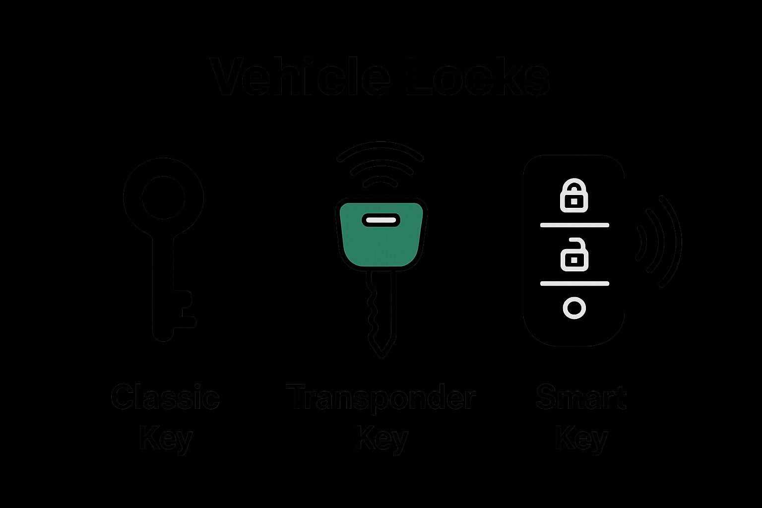 Comparison of vehicle lock technologies: traditional key, transponder key, smart key