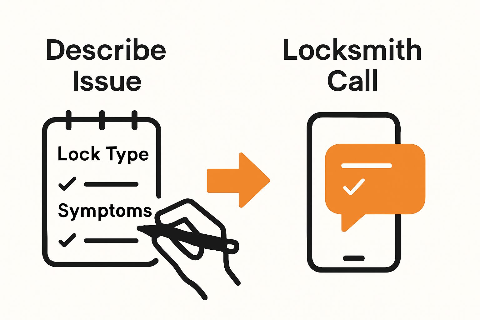 Infographic showing steps to prepare information before calling a locksmith