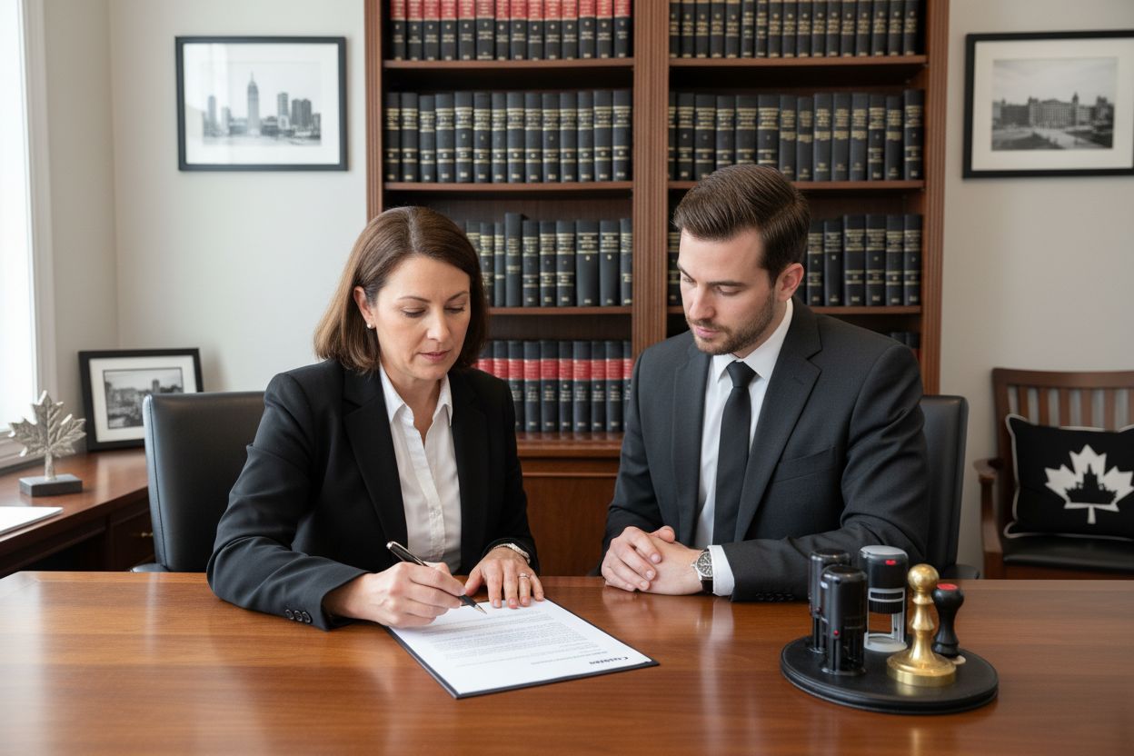 Notary reviewing letter