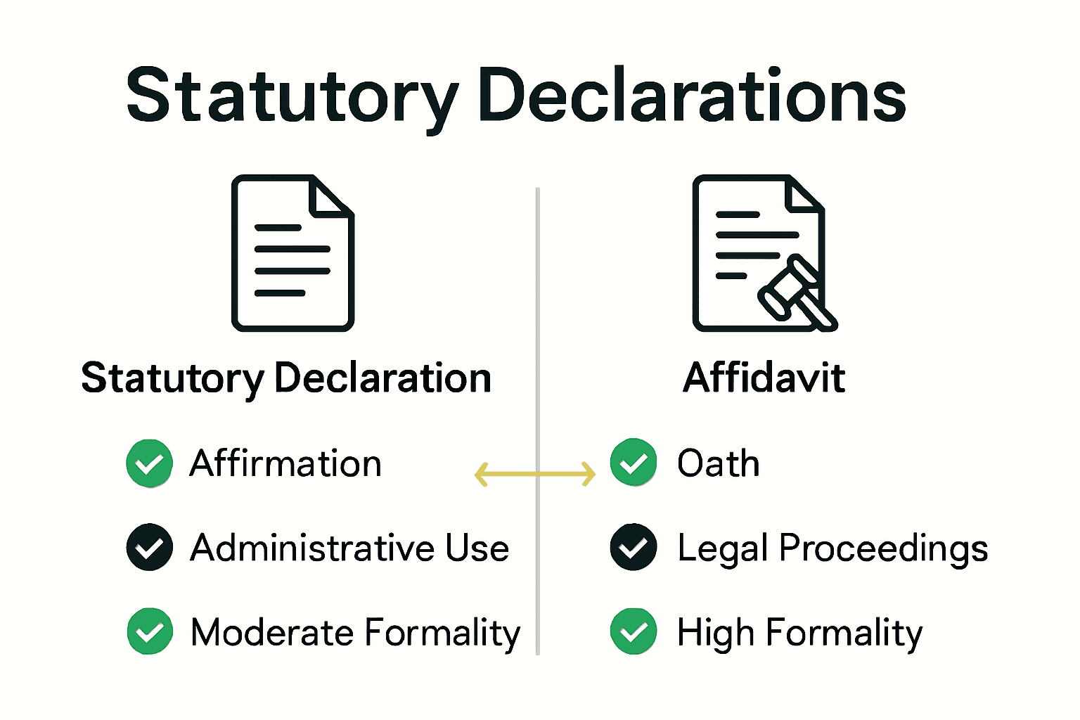 Infographic comparing statutory declaration and affidavit requirements in Ontario