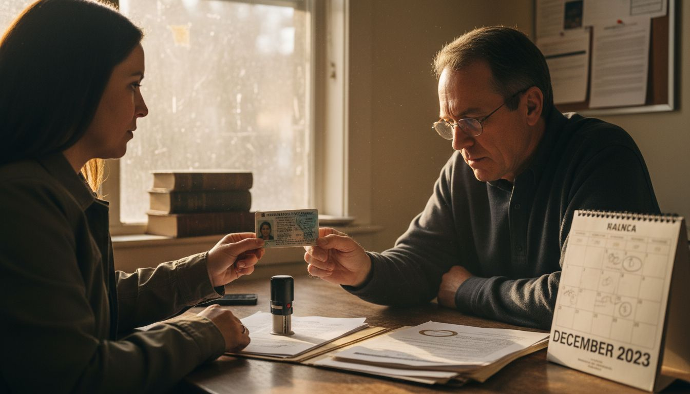 Notary verifying identity at clinic