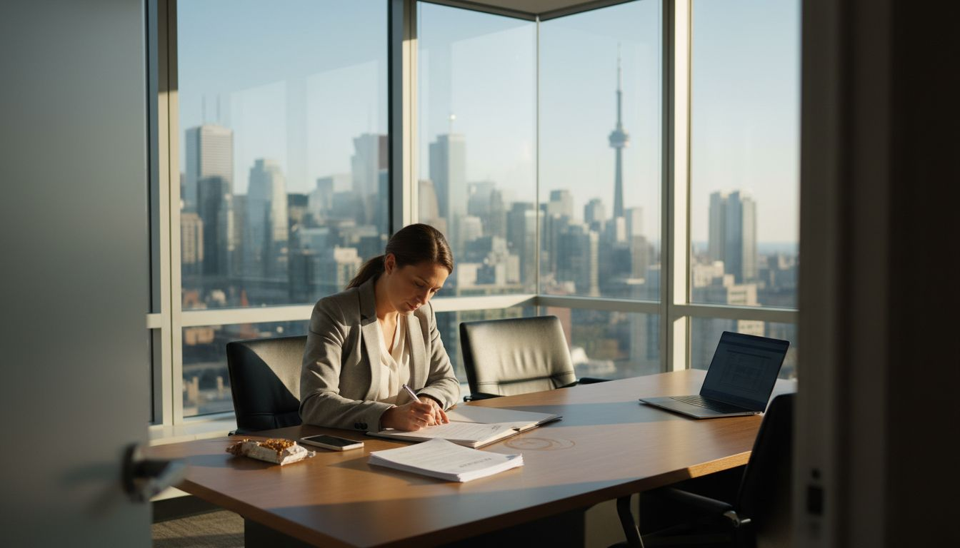Businesswoman signing affidavit for notarization