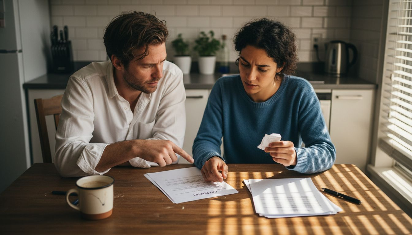 Landlord and tenant reviewing affidavit paperwork