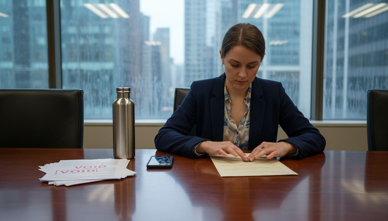 Woman inspecting notary seal on official letter