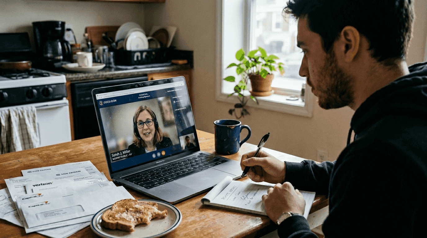 Person on video call for document notarization