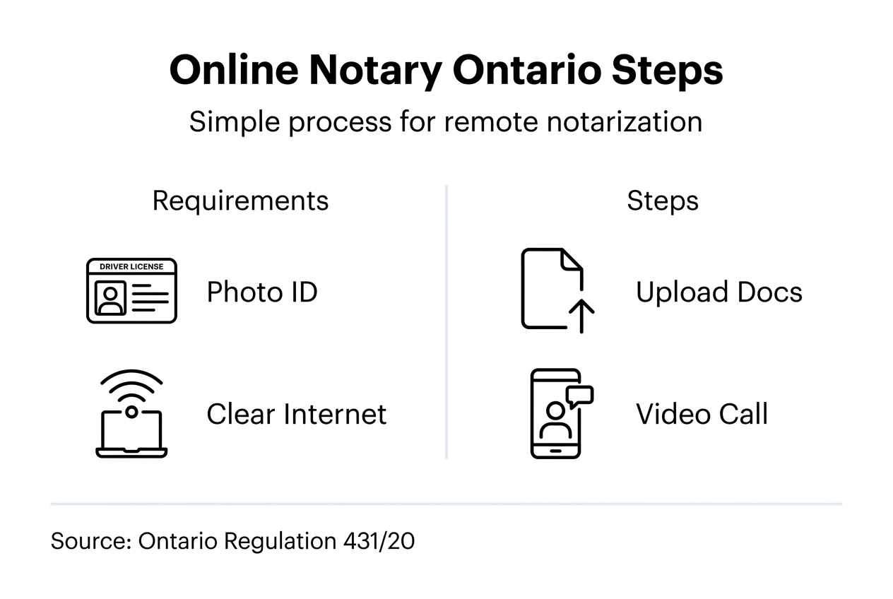 Infographic showing Ontario online notarization steps