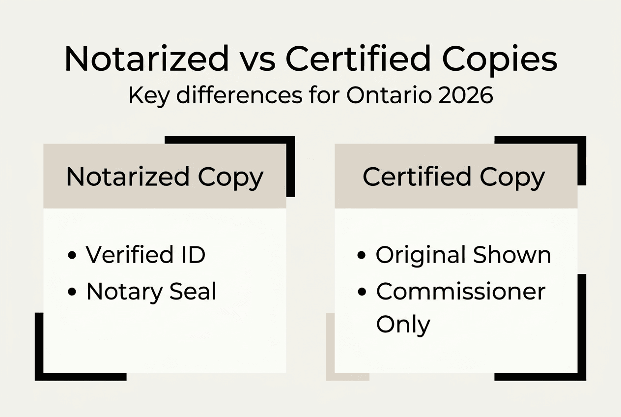Infographic comparing notarized and certified copies