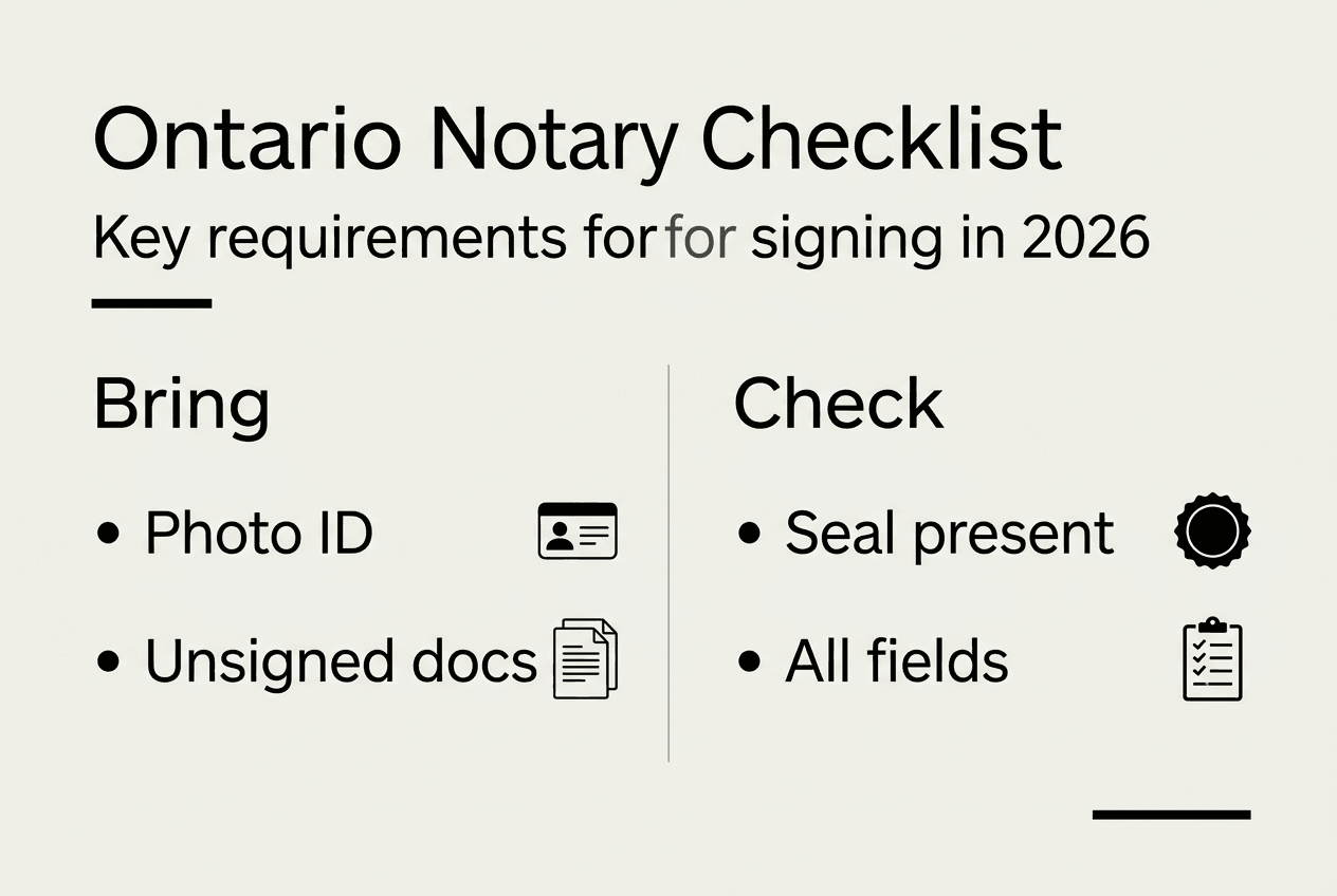 Infographic showing Ontario notary signing checklist
