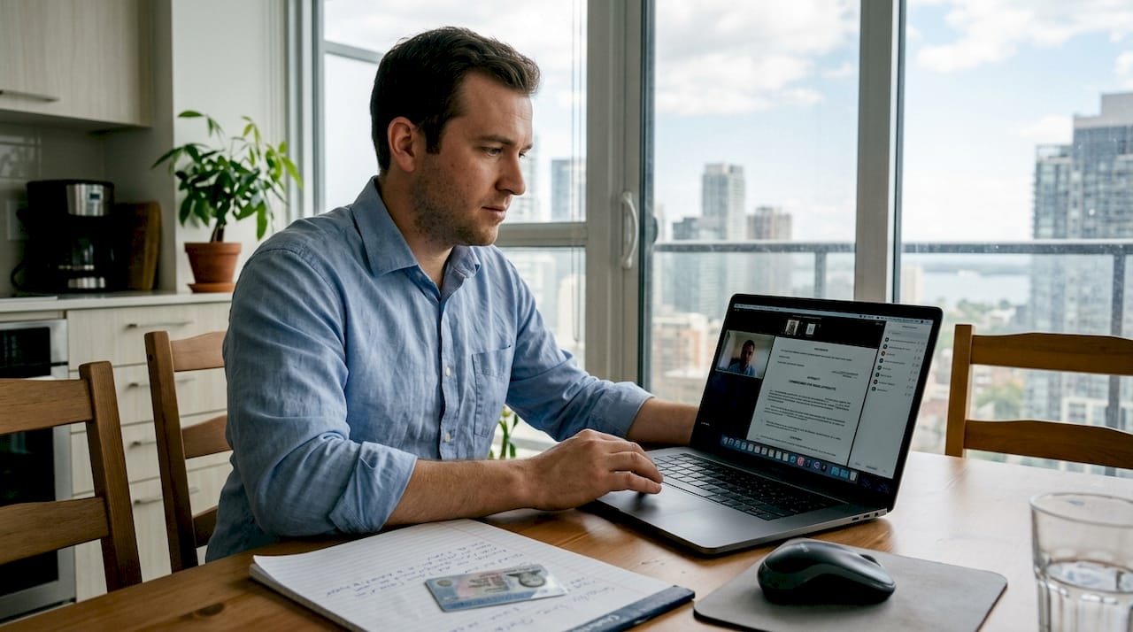 Commissioner using laptop for secure video session