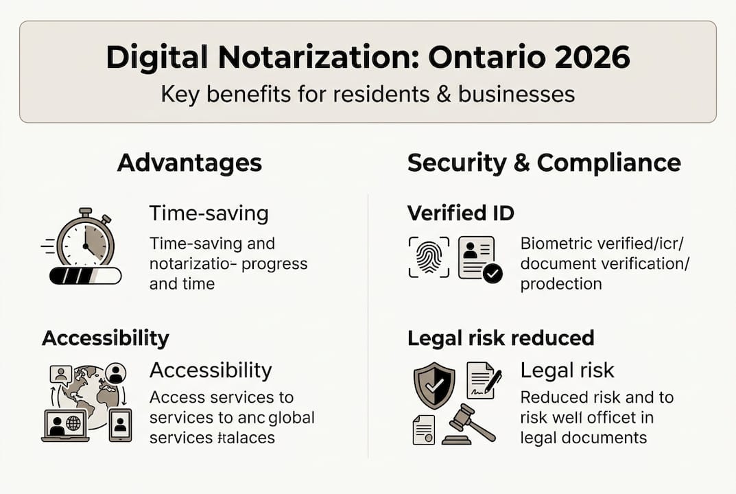 Infographic showing digital notarization benefits Ontario