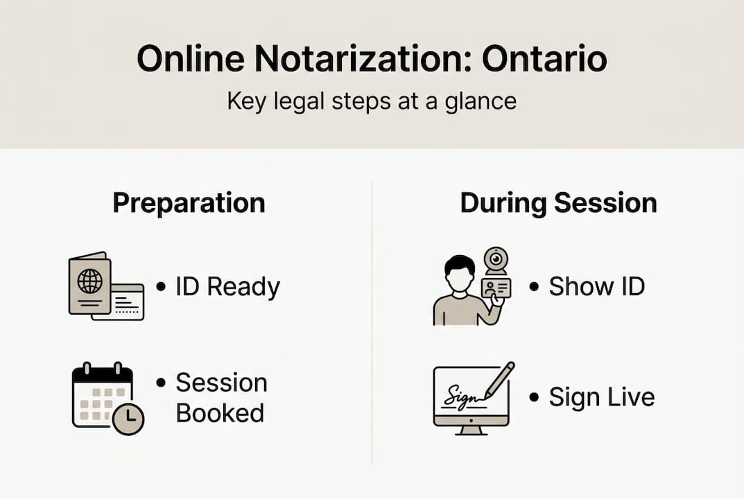 Infographic summarizing Ontario online notarization steps