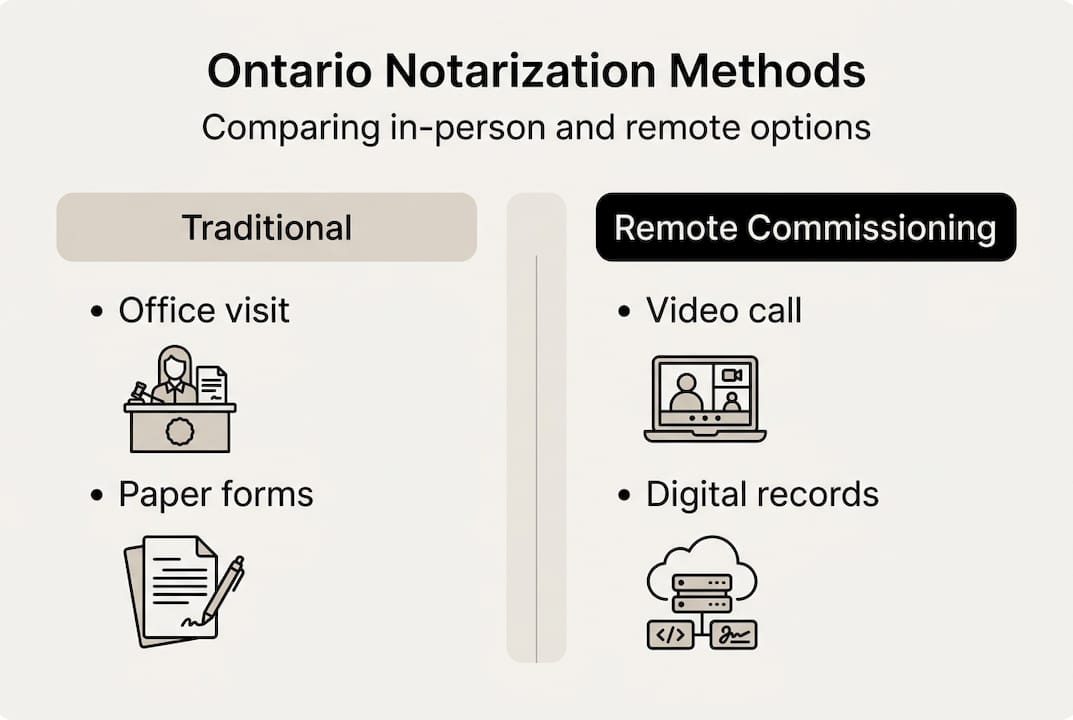 Infographic comparing notarization methods Ontario
