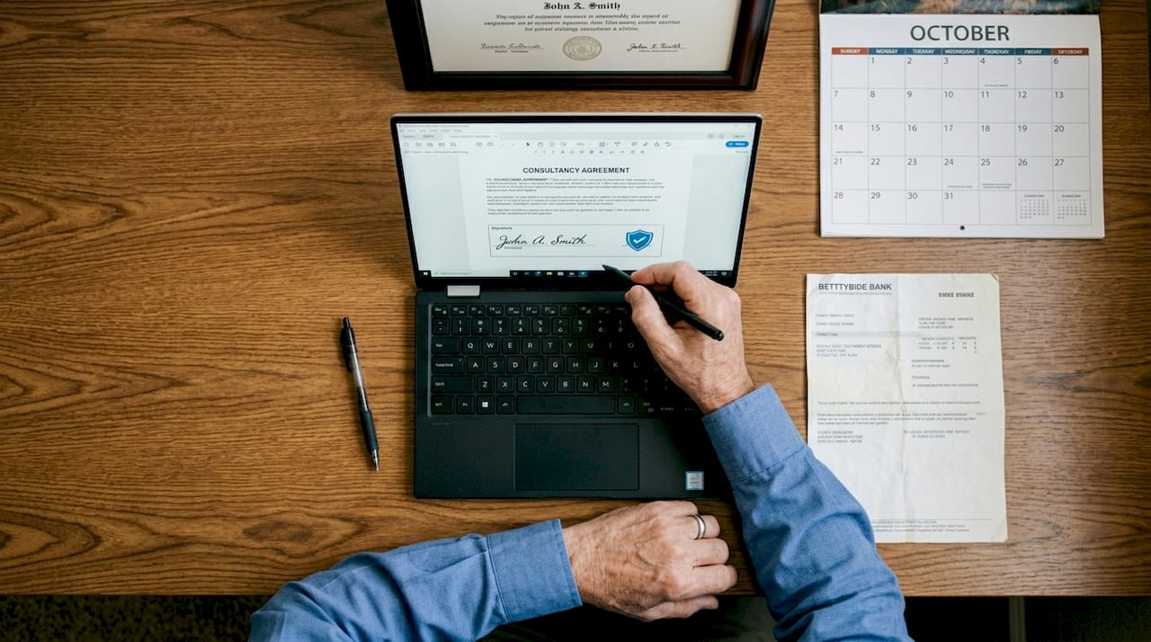 Signing digital document in Ontario home office
