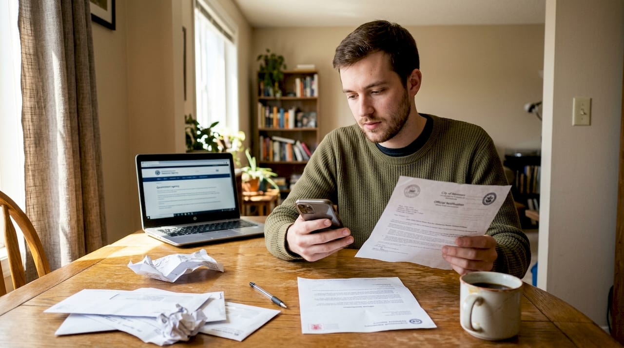 Person authenticates document at home table