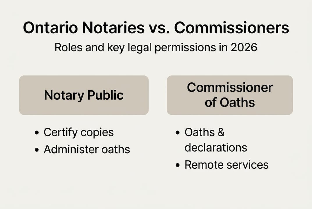 Infographic comparing notary and commissioner roles
