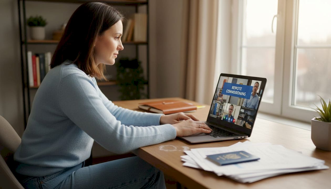 Remote commissioning video call in home office