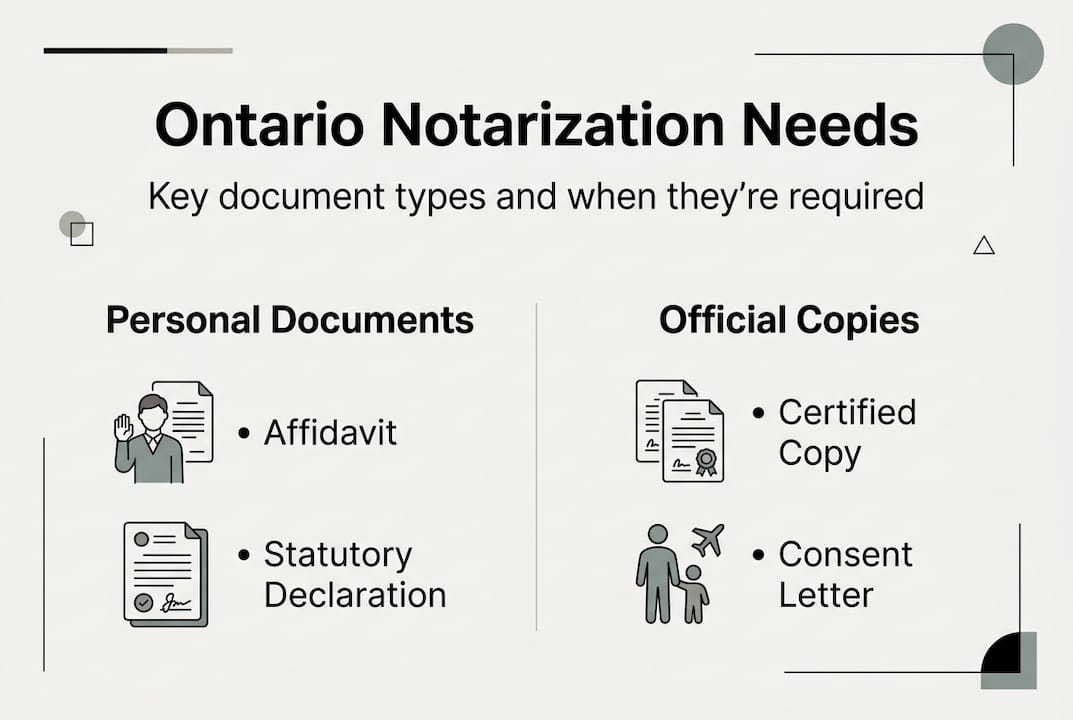 Infographic on Ontario notarization document types
