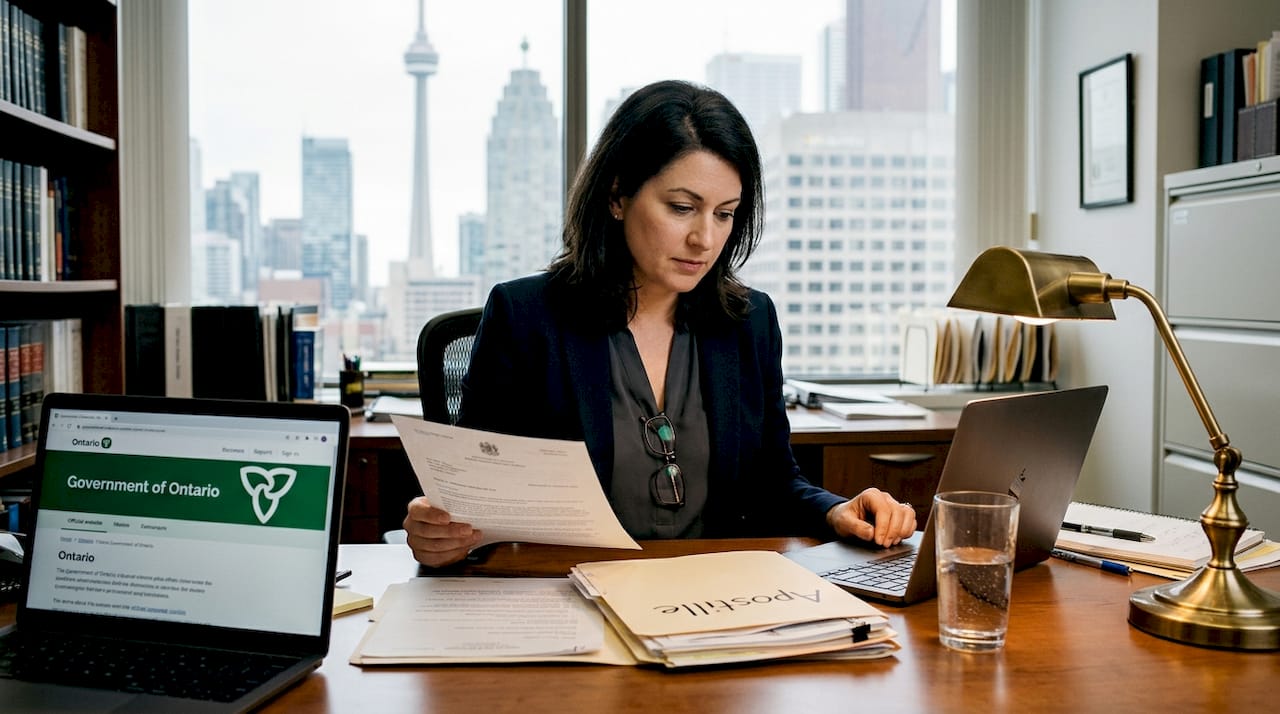 Lawyer checks Ontario international document