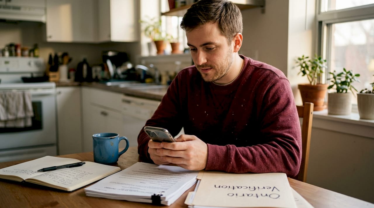 Person checks notary credentials on smartphone