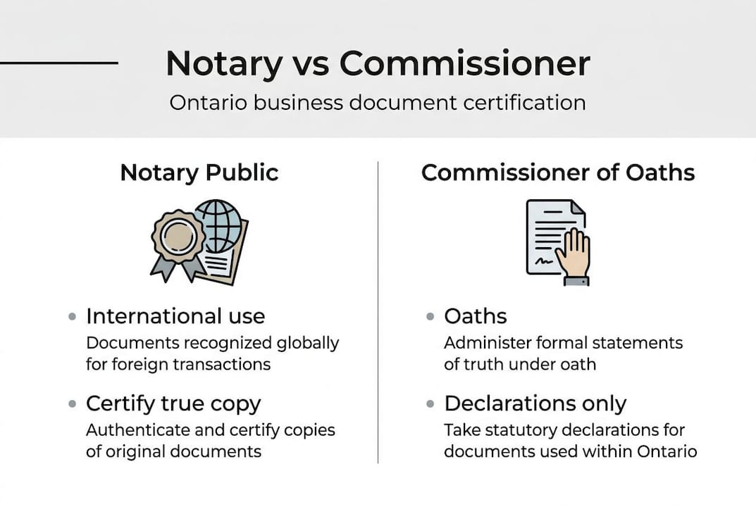 Notary vs commissioner roles infographic
