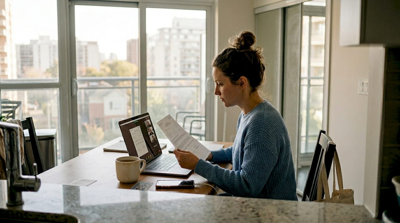 Woman at home preparing for notarization session