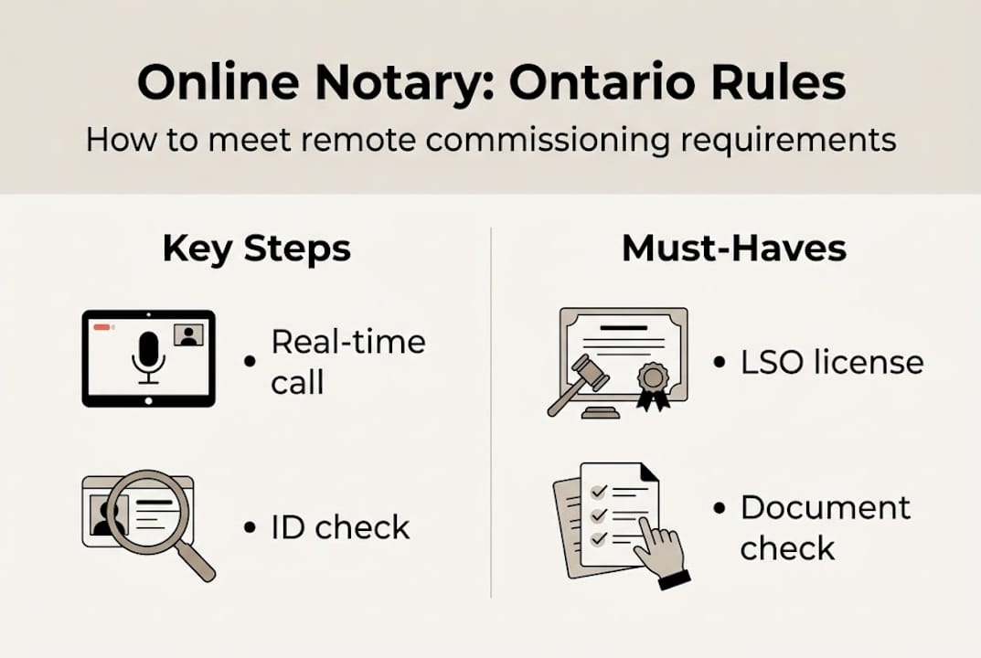 Infographic on Ontario remote notary rules and steps