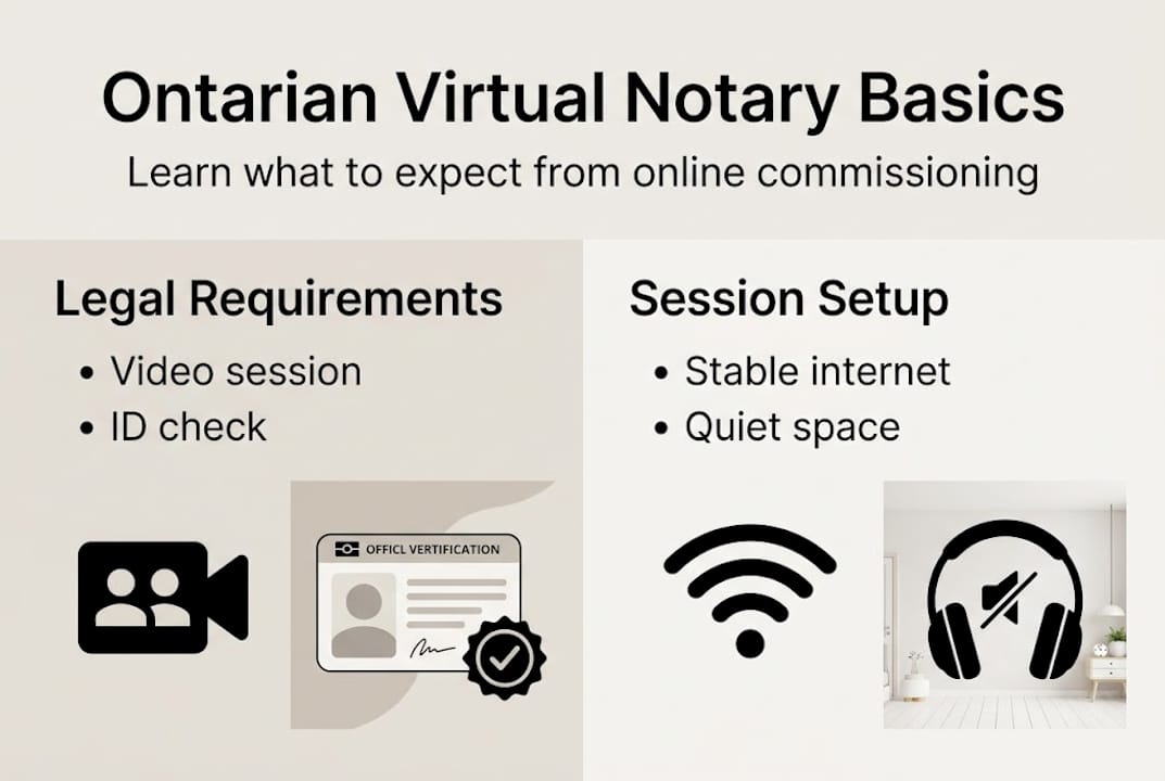 Infographic summarizing Ontario virtual notary basics