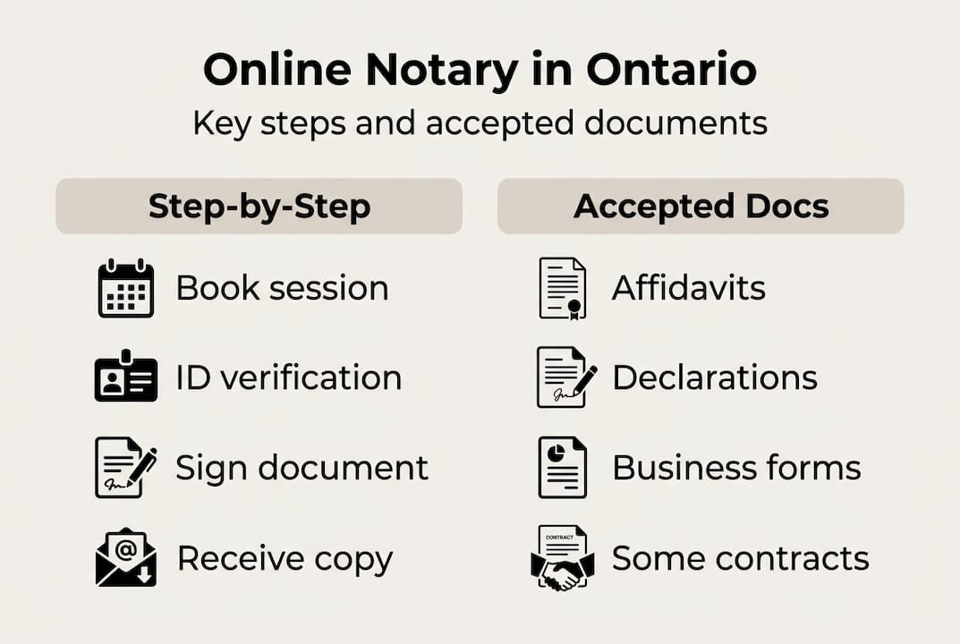 Infographic outlining Ontario online notary process