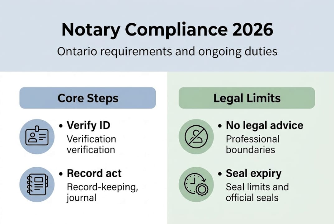 Infographic outlining Ontario notary compliance steps