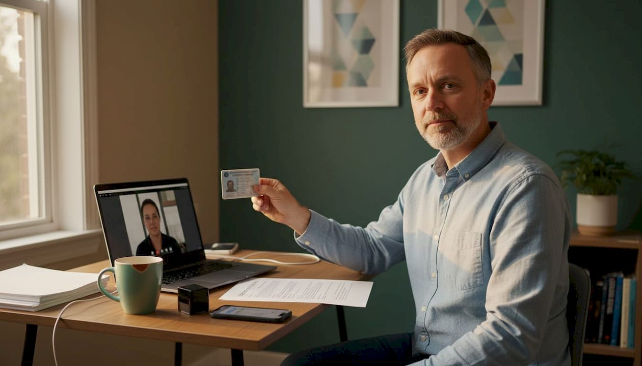 Man showing ID for remote notarization