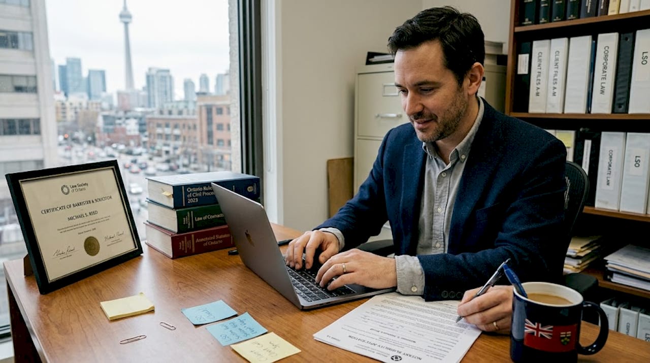 Lawyer reviewing Ontario notary paperwork