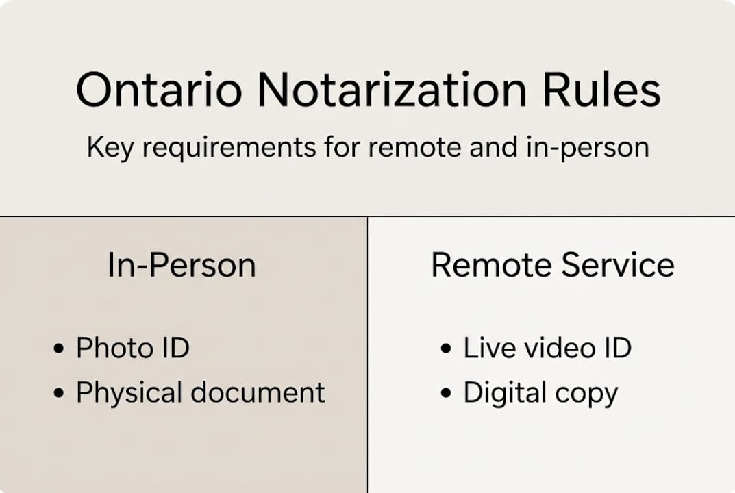 Infographic showing Ontario notarization requirements
