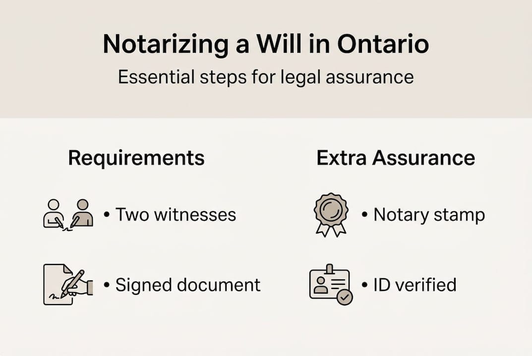 Infographic outlining notarization steps for Ontario wills