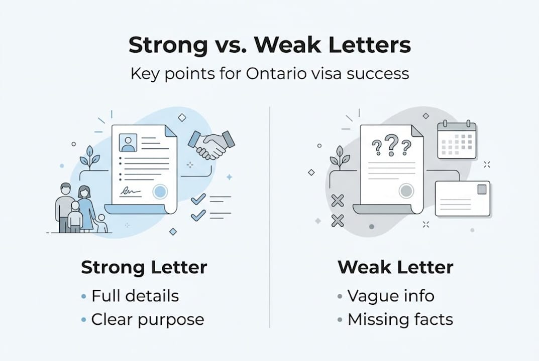 Infographic comparing strong and weak invitation letters