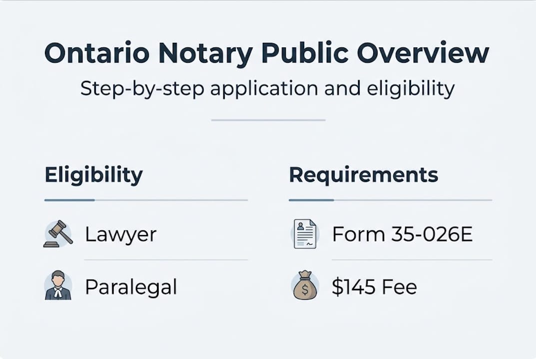 Infographic showing Ontario notary steps and requirements