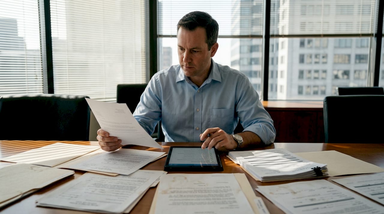 Paralegal reviewing notary application documents