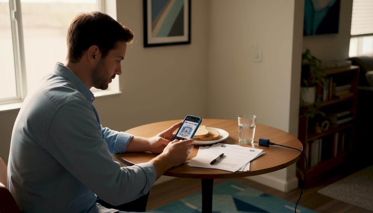 Man photographing ID for online verification