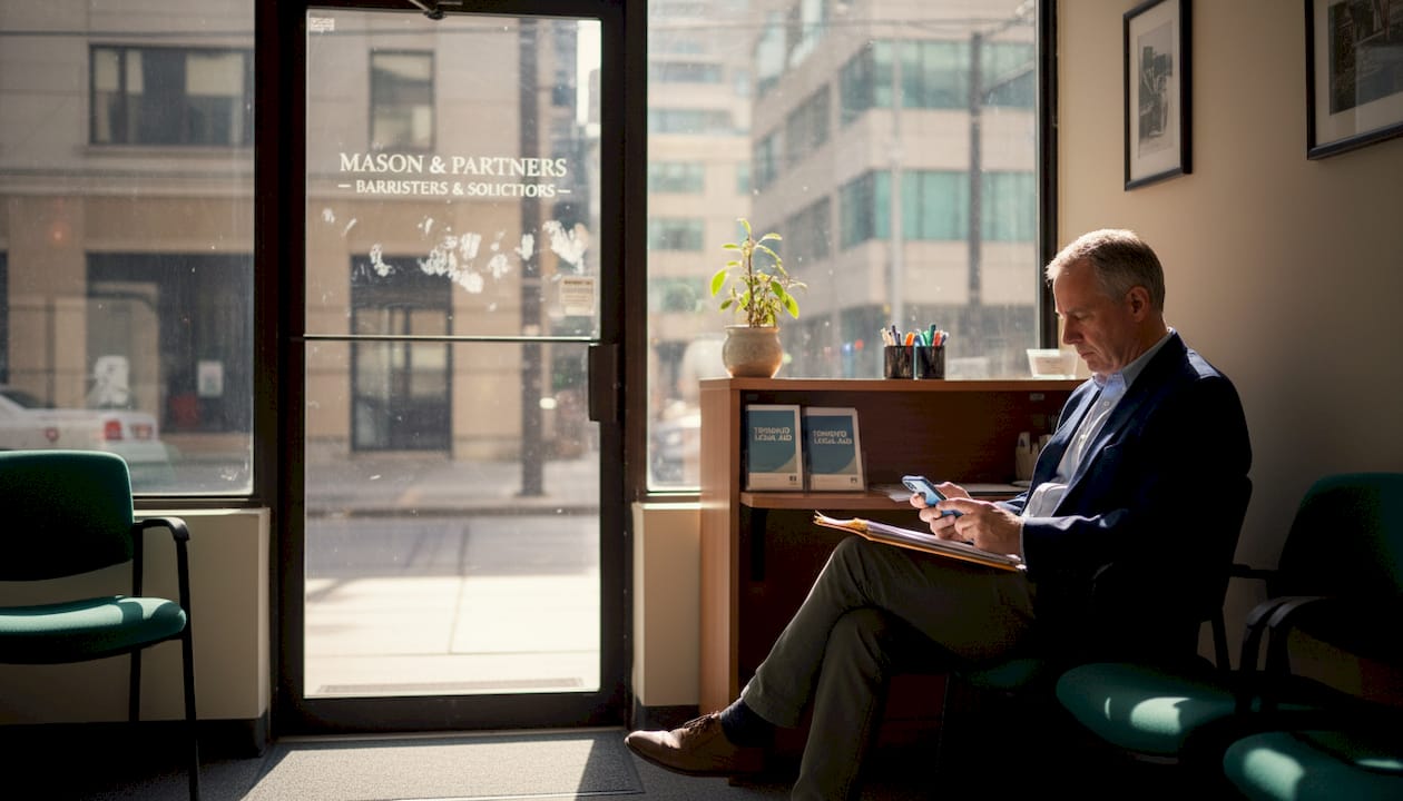 Man waiting in law office for notary