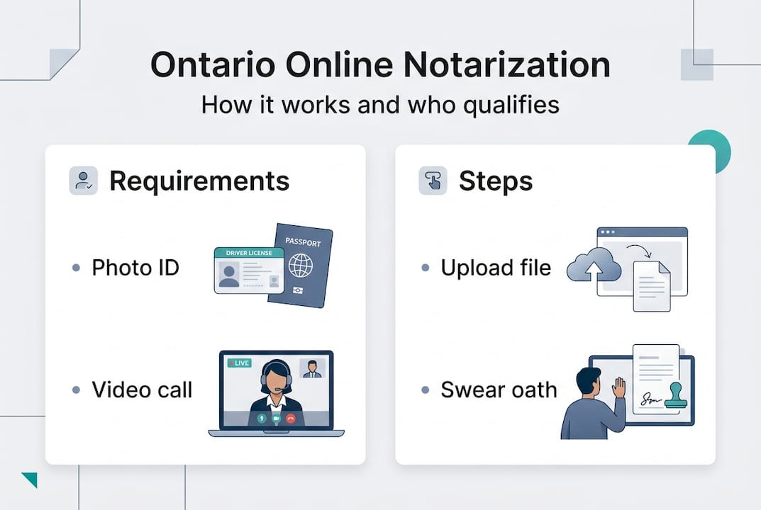Infographic overview of online notarization steps in Ontario